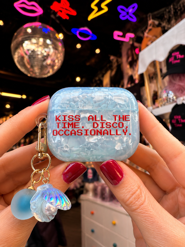 Kiss All The Time Disco Occasionally Airpod Case Blue (Red Text)