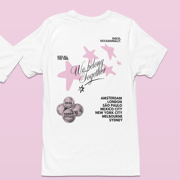 we belong tohether pink stars White tee